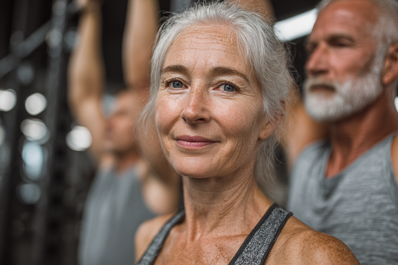 Дружелюбная группа людей старшего возраста после успешной тренировки